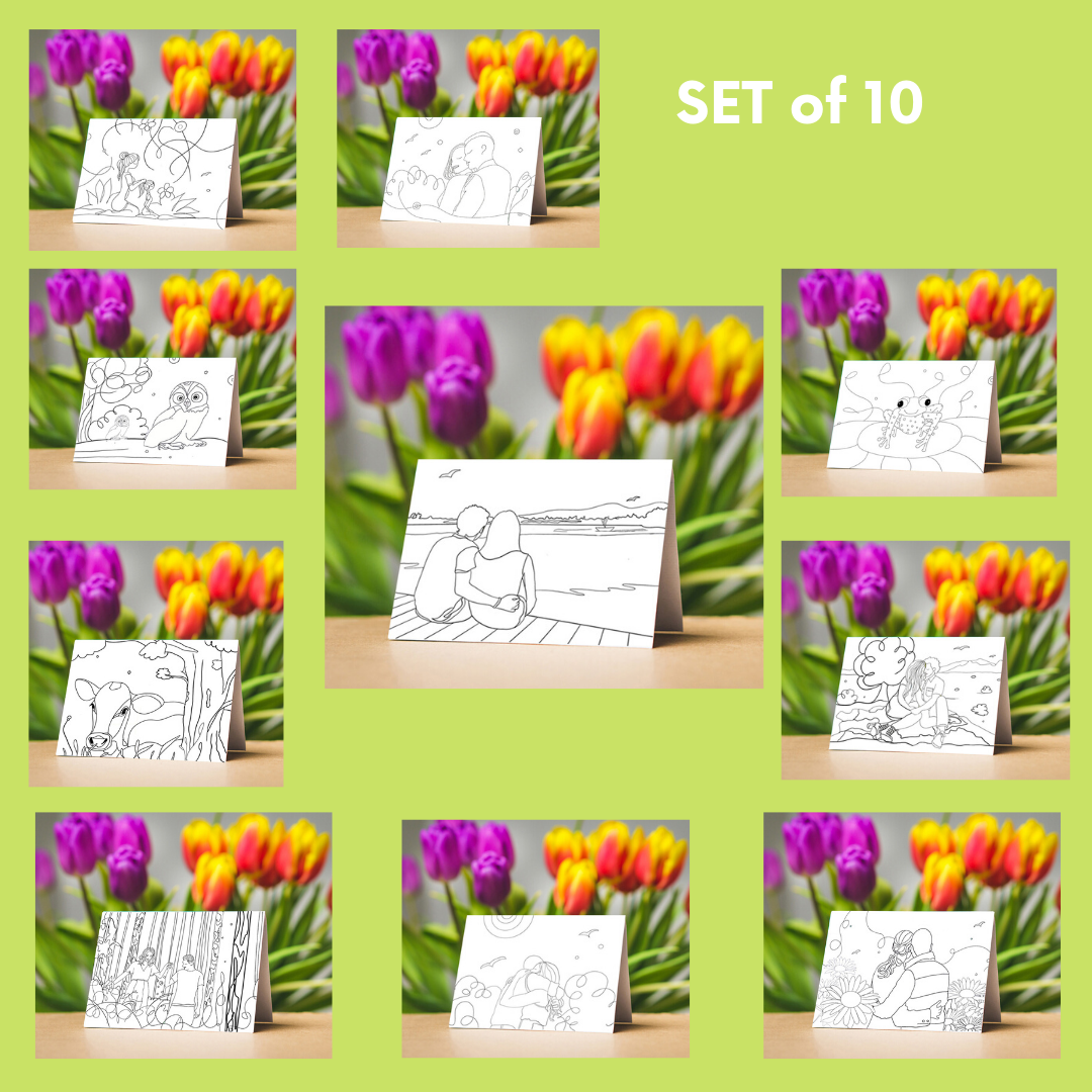 Set of 10 Coloring Cards - Set no 3